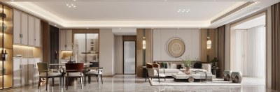 新中式客餐厅3D模型下载